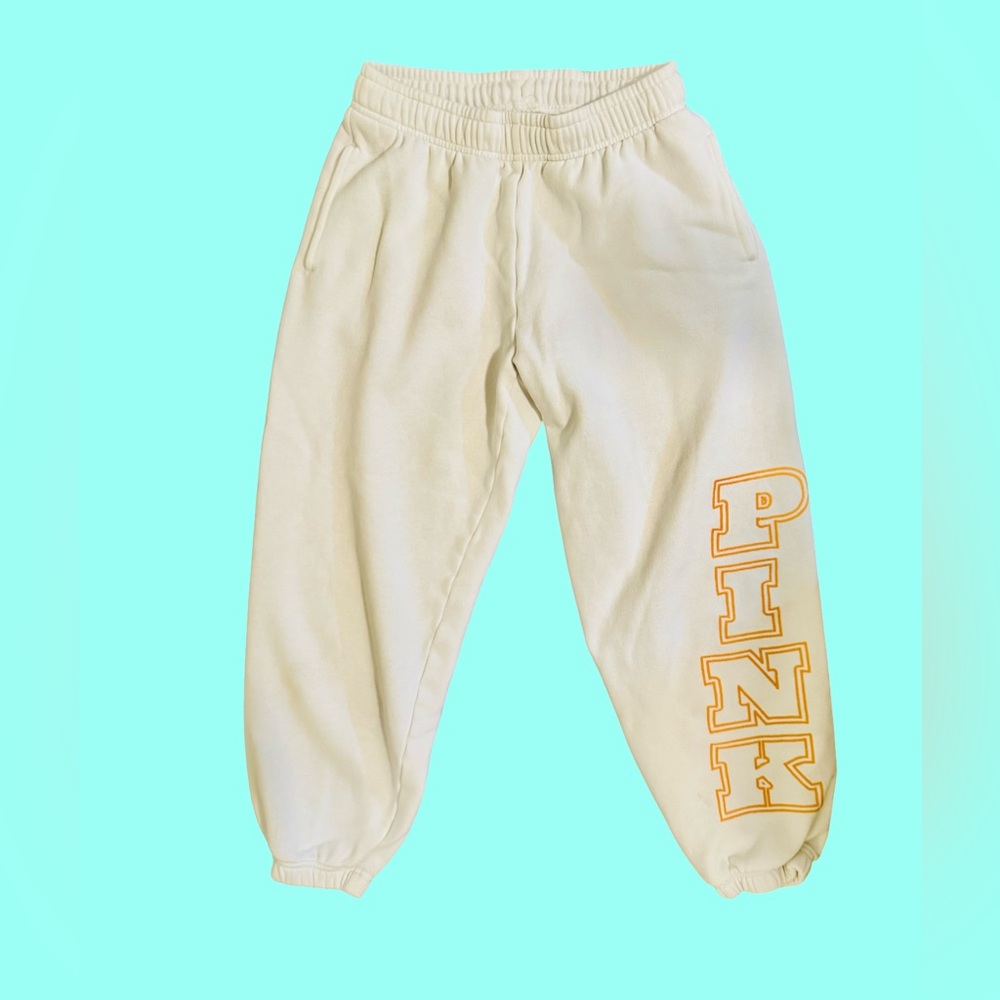 Victoria's Secret White Joggers with Gold Lettering